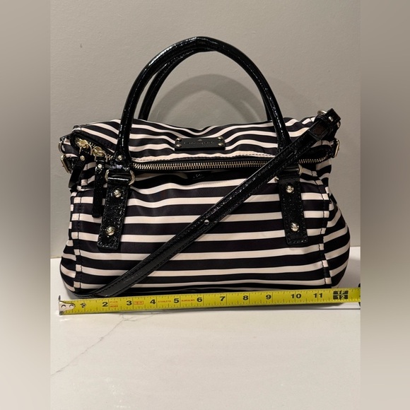 Kate Spade Striped Nylon Leslie Black and White Satchel - Picture 4 of 15